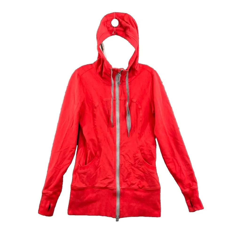 Lululemon Hoodie Womens 8 Red Logo Full Zip Athletic Track Sportswear Athleisure